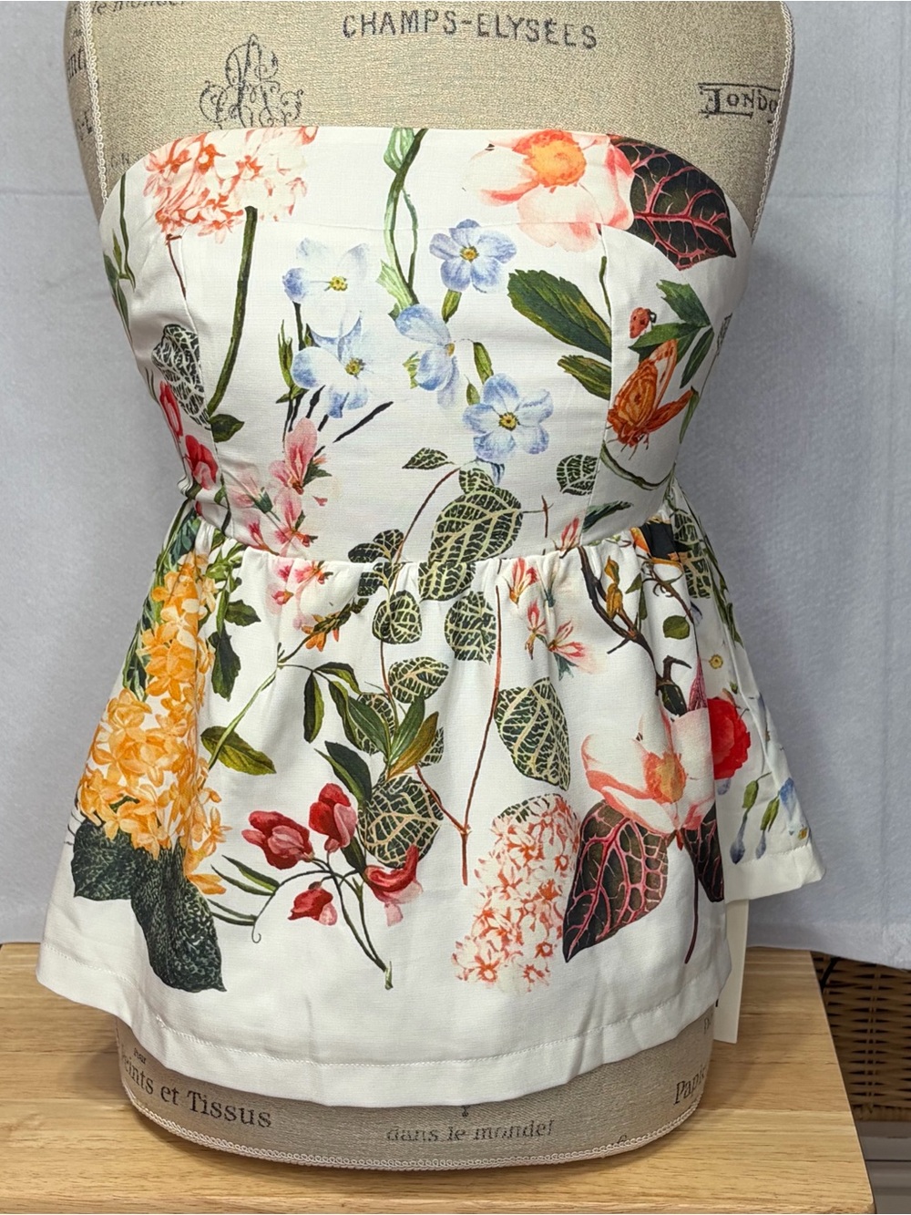 Commense Botanical Floral Peplum Strapless Top NWT